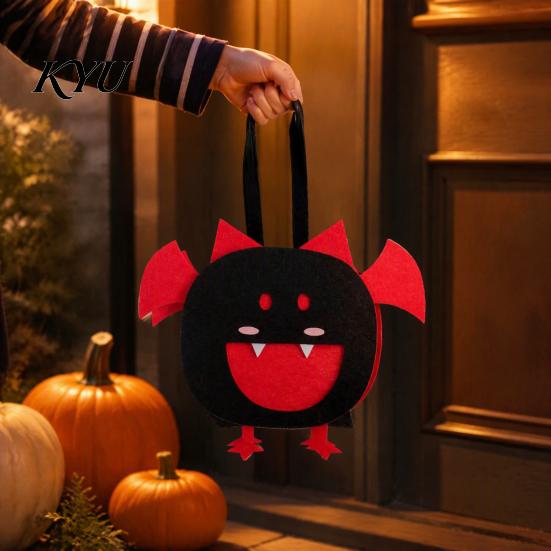 Portable Candy Storage Containers Halloween Felt Trick or Treat Bags, Cartoon Owl Bat Devil Pumpkin Kids Durable Pails Handheld Tote Reusable