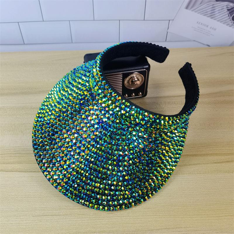 Female Spring And Summer Boutique Rhinestones Color Personality Shade Sunscreen Breathable Empty Top Hat Female