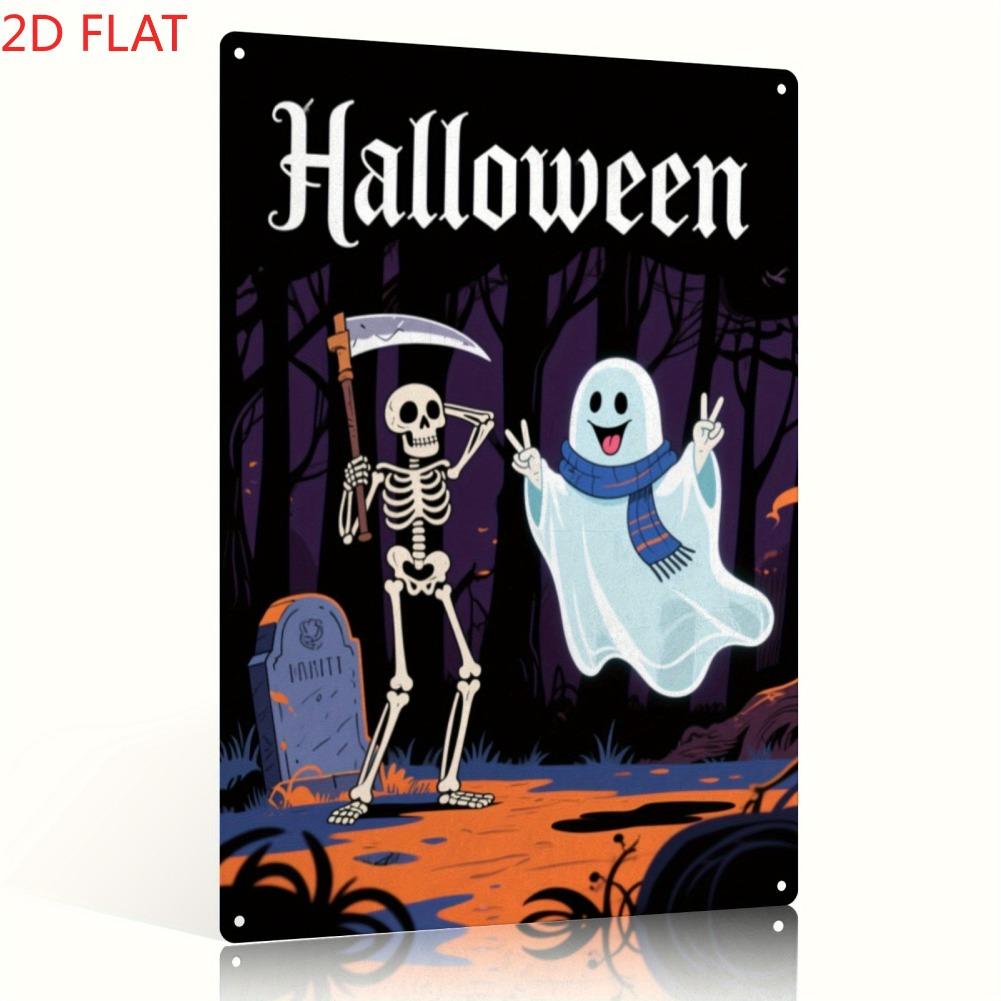 

1pc 2D Flat Vintage Halloween Metal Sign - Skeleton Forest Iron Decor, Perfect for Bar/Living Room Holiday Parties 20x30cm