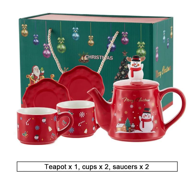 Kerst Keramiek Theeserviezen Koffiekop & Schotel Kerstman Eland Sneeuwpop Theepot en Kop Set Drinkwaren Kerstcadeau 1 Pot 2 Kopjes