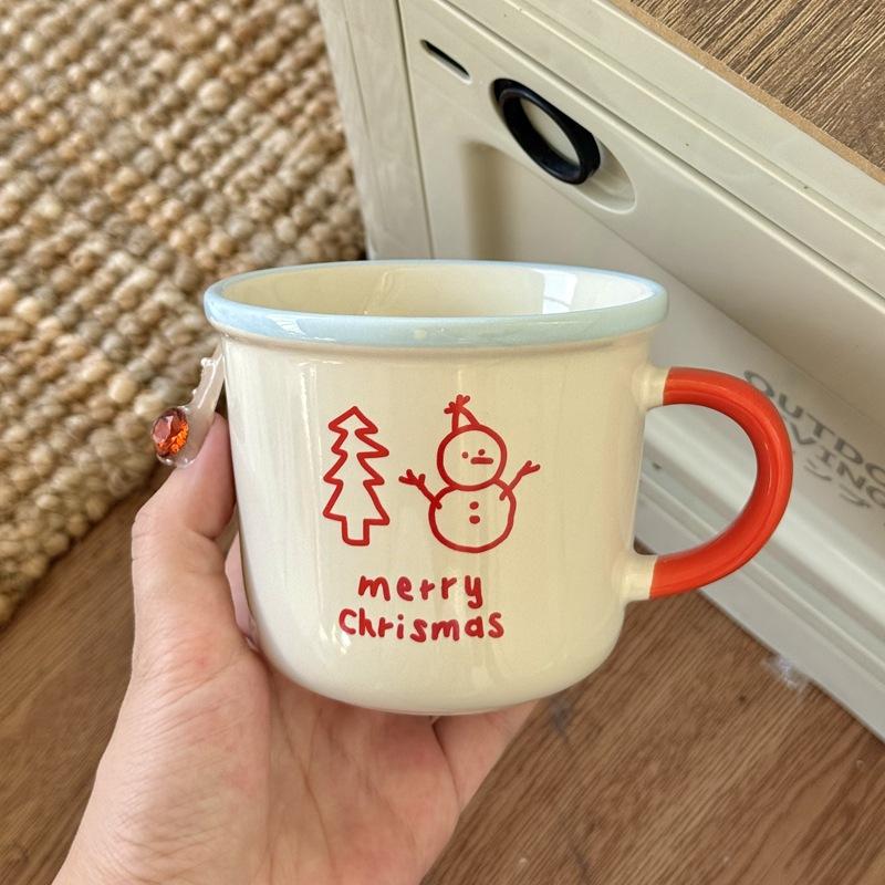 

Winter Snowman Ceramic Cup Mug, Breakfast Milk Cup Couple Coffee Cup Water Cup Souvenir Cup 301-400ml