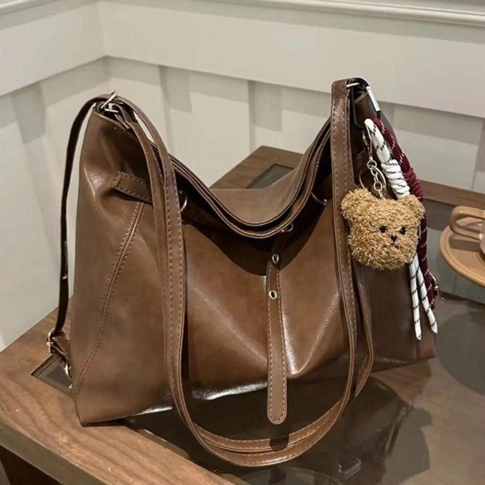 Fashion New Design Buckle Shoulder Bag Solid Color Leather Vintage Tote Bag Large Capacity Crossbody Women Backapck Handbags