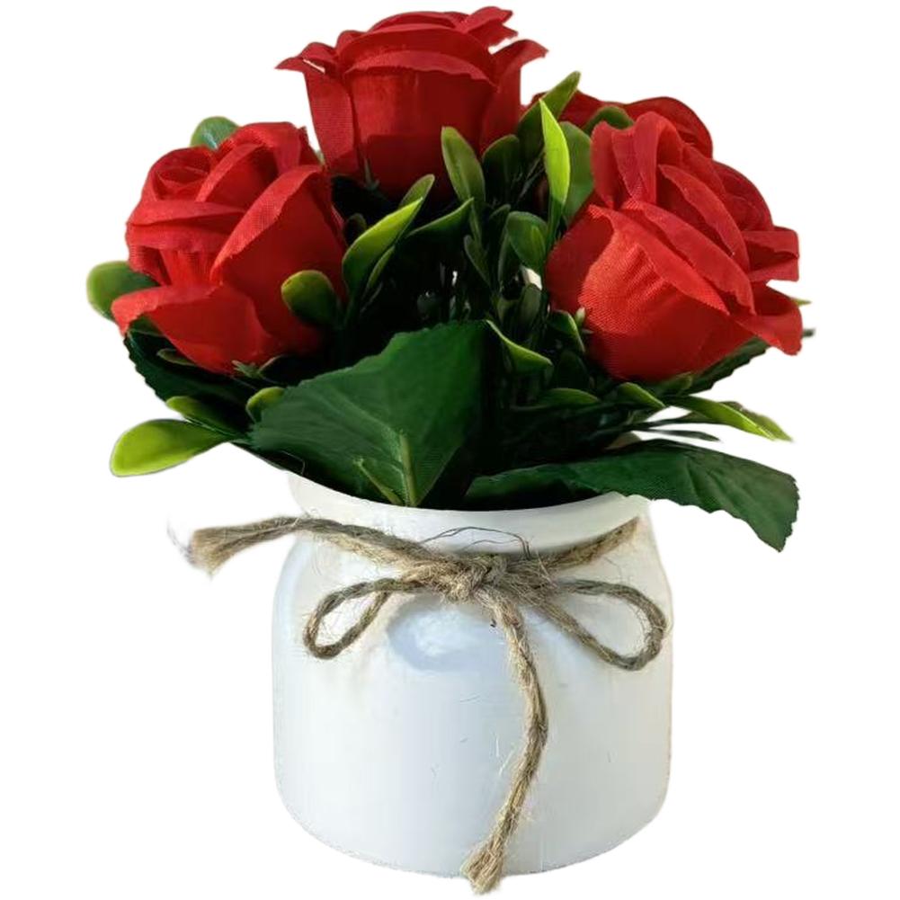 Lifelike Petals Artificial Rose Silk Cloth Construction ярко-красный