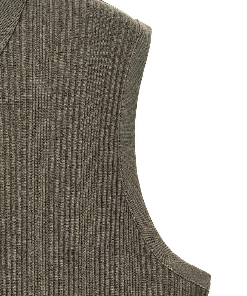 NOIRER Senza Maniche con Scollo Henley a Costine Multiple (Marrone)