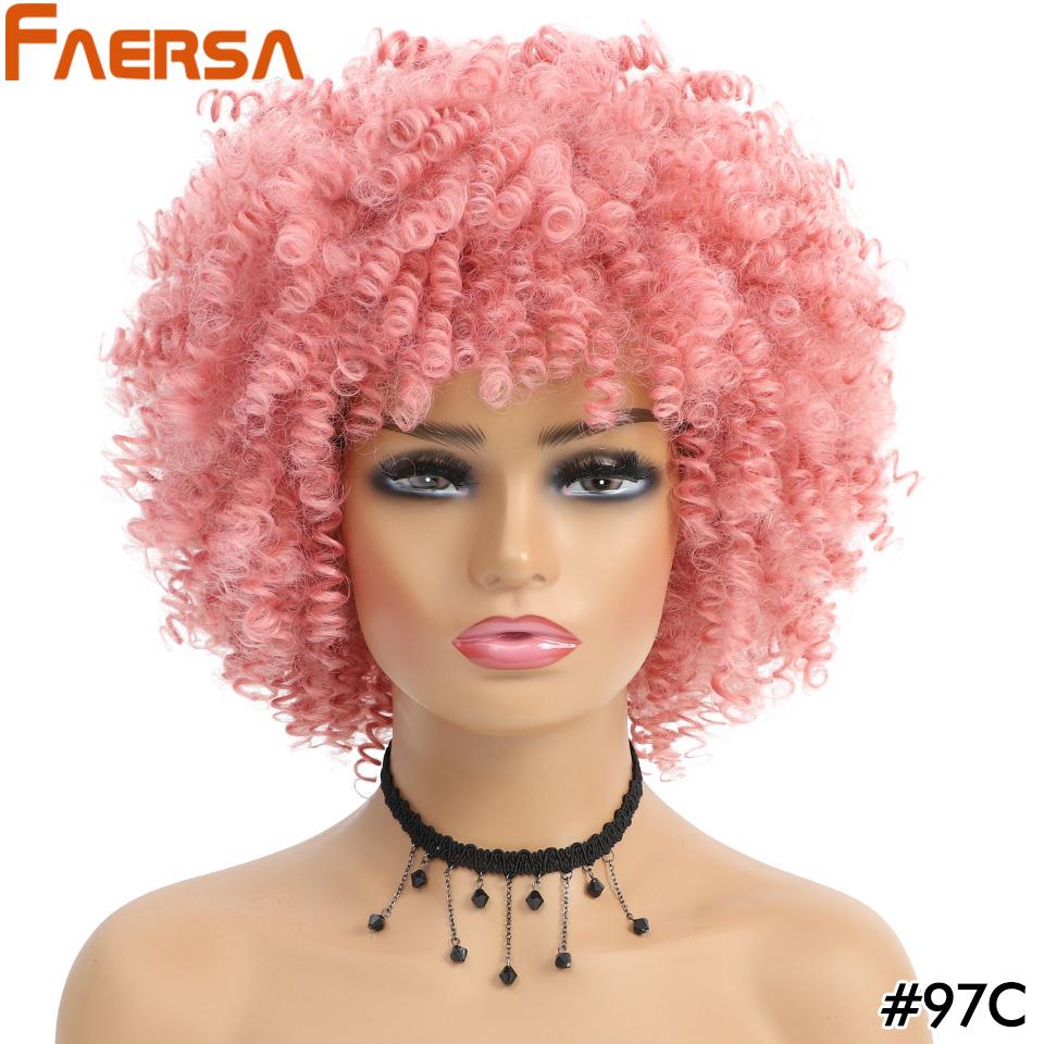 Short Hair Afro Kinky Curly Wig With Bangs African Synthetic Wigs For Black Women Ombre Natural High Temperature Black Brown