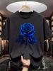 Unisex Summer Cotton Short Sleeve T Shirt Glowing Dark Blue Rose Flower Print Crew Neck Retro Goth Street Casual Male Tee