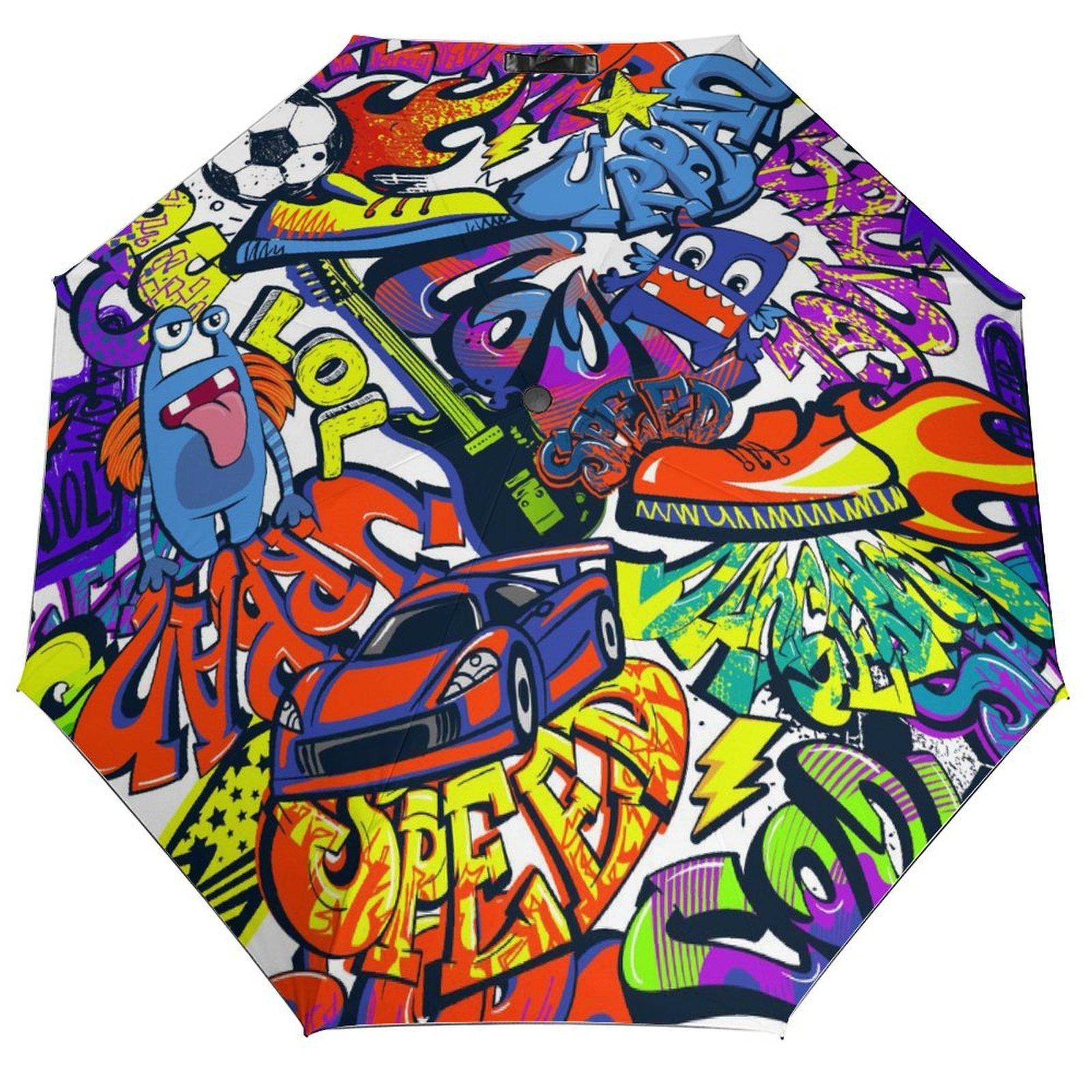 

1 Pack Automatic Umbrella With Waterproof Build And Reinforced Ribs For Travel Safety Featuring Graffiti Style Feeling чорний