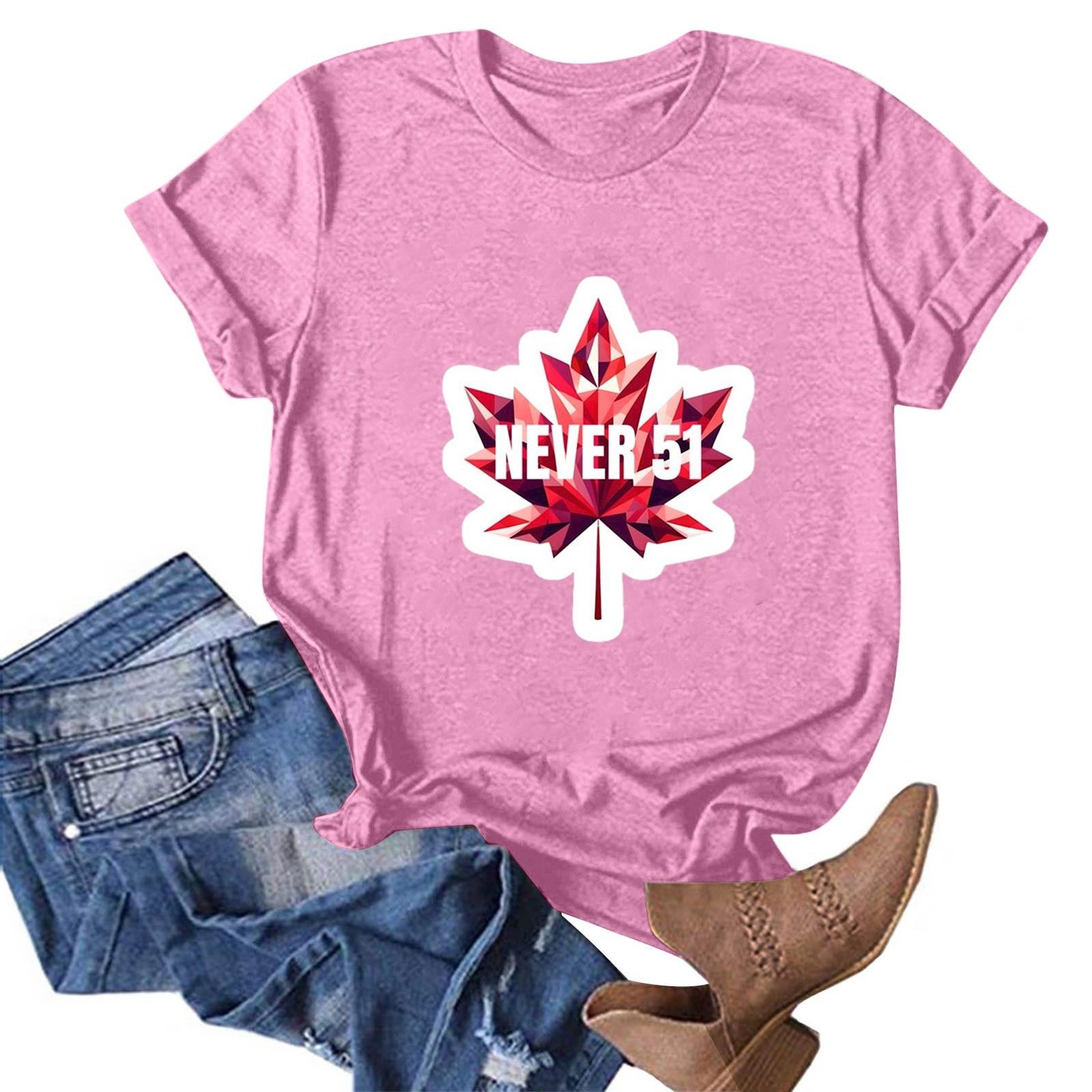 

Women s Casual Fashion Street Slim Short Sleeve Canada Never 51 State Around T-Shirt Top L рожевий