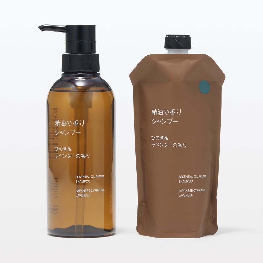 MUJI Essential Oil Scented Hinoki Lavender Scent OAR35A4A Shampoo, & (Refill), 340mL,