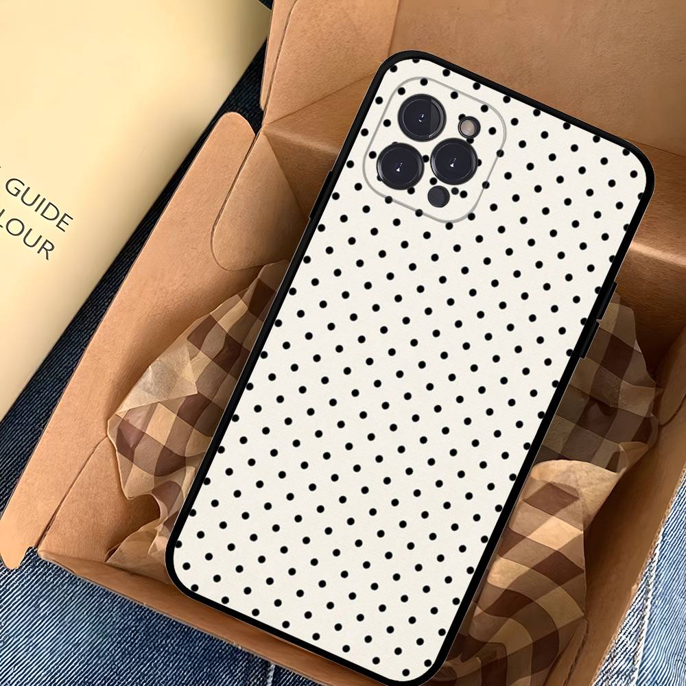 Simple Black White Polka Dot Fit For iPhone 16 15 Promax Phone Case iPhone 14 11 12 High End 13 Pro Silicone
