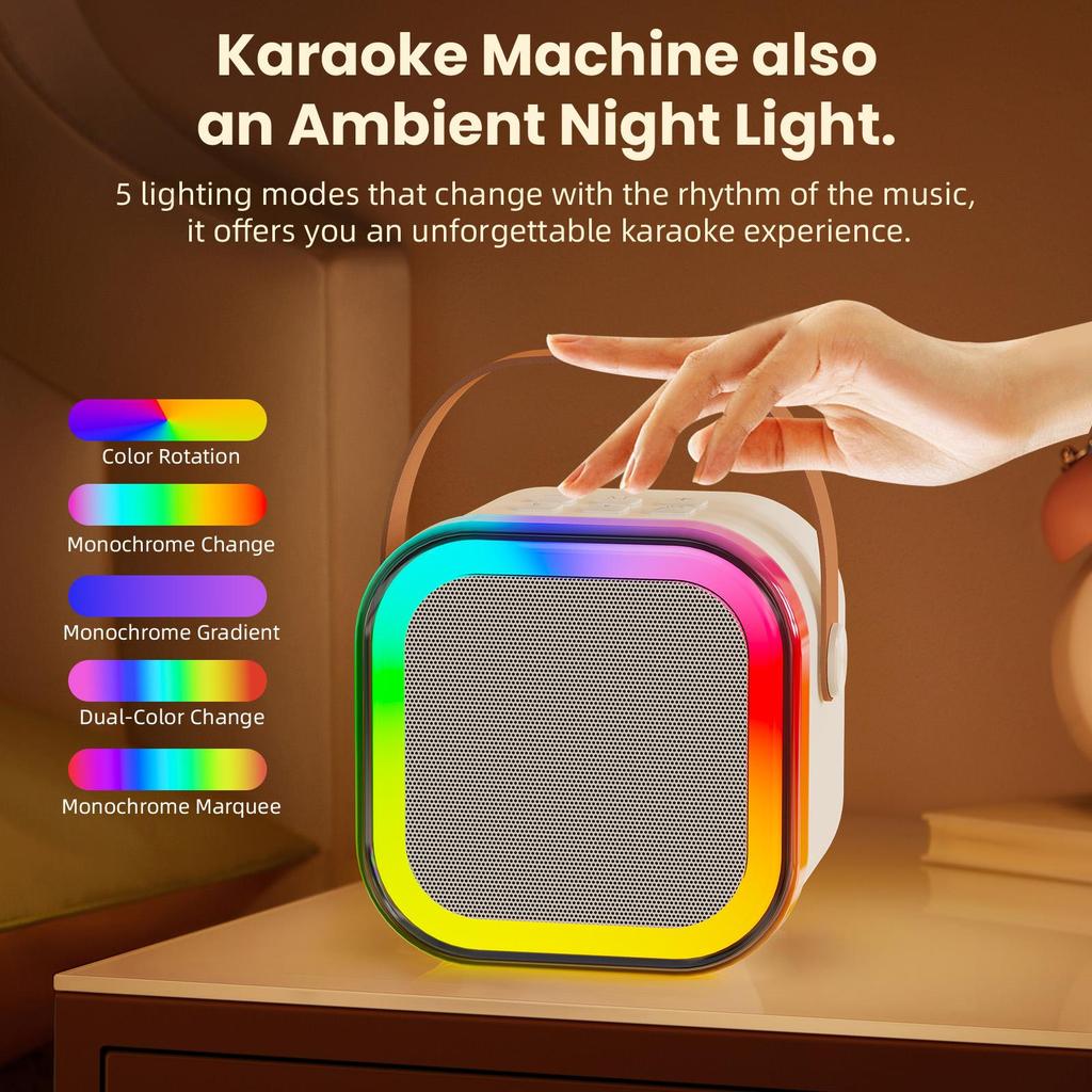 Karaoke Speaker for Kids Adults, Mini Bluetooth Karaoke Speaker with 2 Wireless Microphone and LED Light, Toys for Kids Girls Boys Birthday
