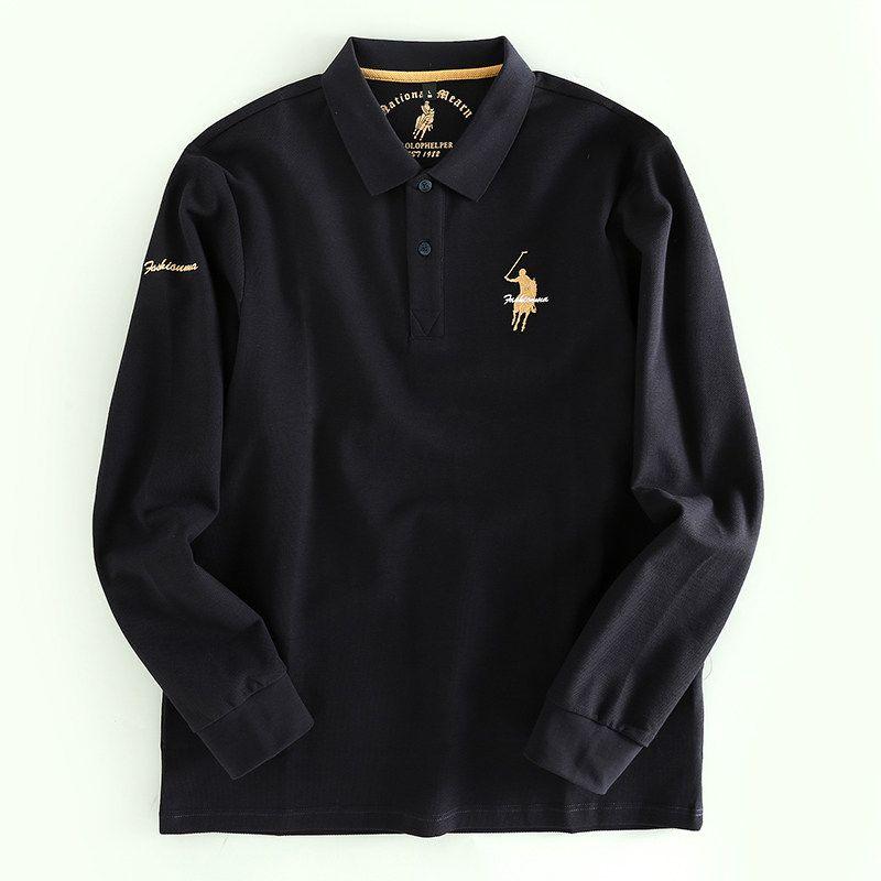 Foreign Trade Export Overplus Order Men's Long sleeve Polo Shirt Men's Lapel Embroidery Light Business Fashion Top Fashion Brand Bottoming Shirt