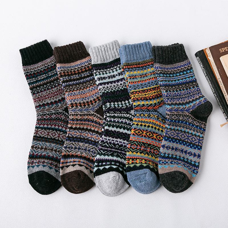 5 Pairs of Men's Winter Thickened National Wind Tube Rabbit Wool Socks