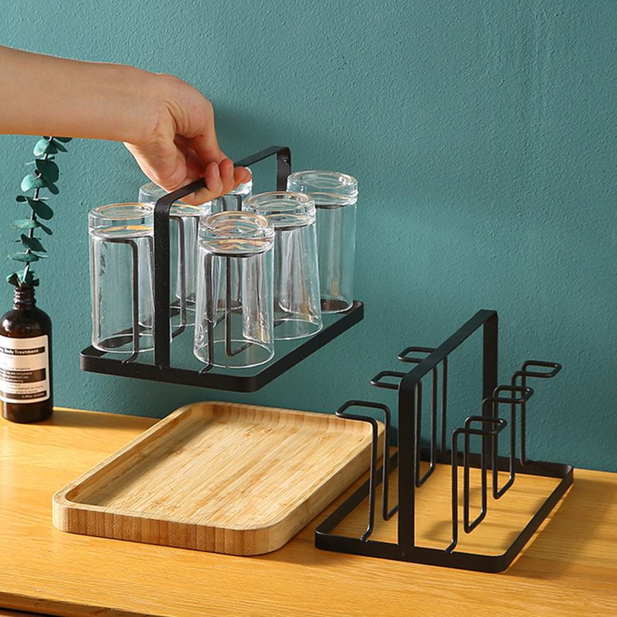 Metal Cup Drying Rack with 6 Hooks Vertical Bottle Drying Rack Glass Bottle Holder Bottle Drying Rack Black Coffee Mug Holder