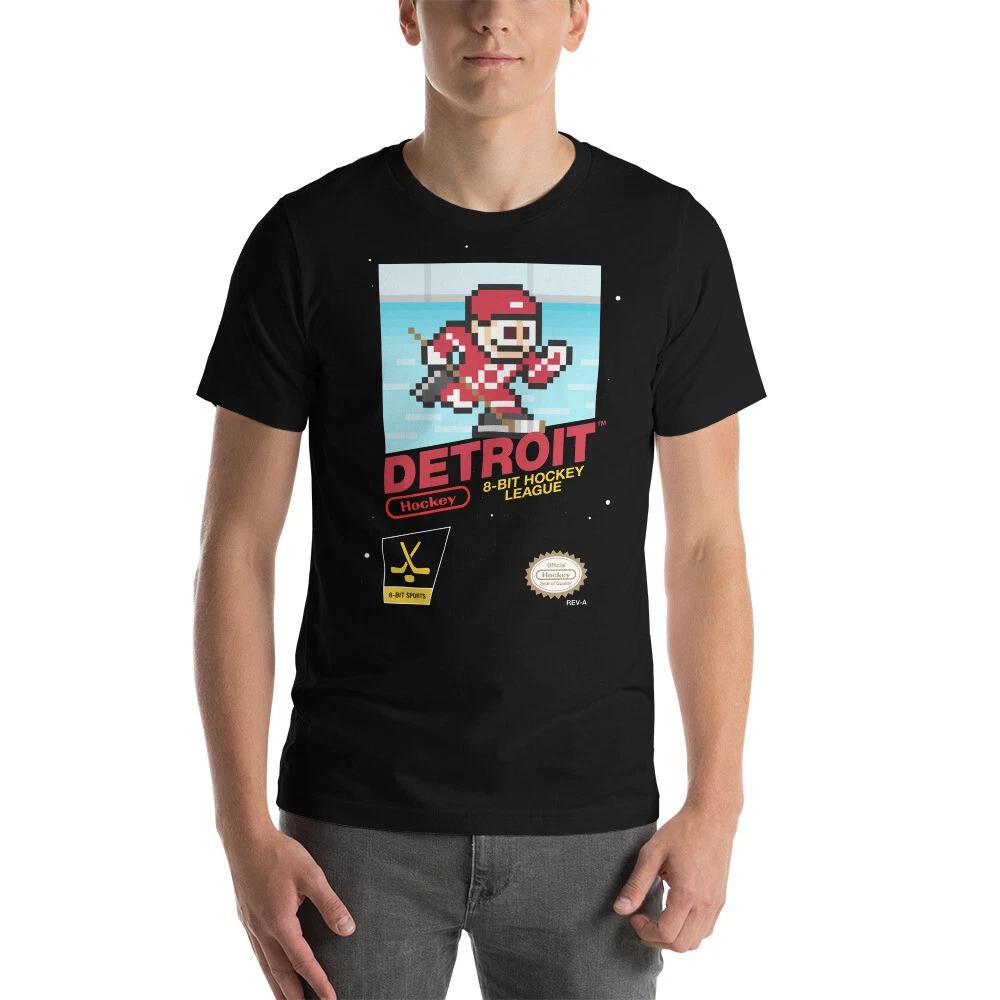 Detroit Red Wings Hockey Team Jersey 8-bit Retro NES Nintendo Tee T-Shirt L