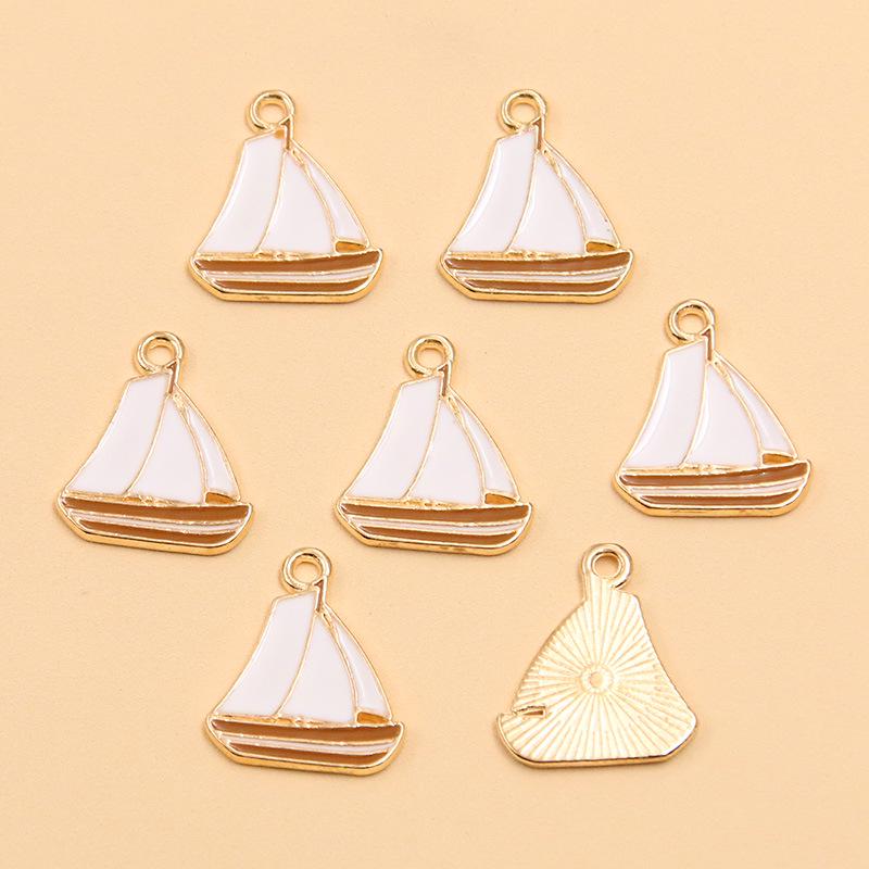 Nautical Series: 5 Alloy Enamel Pendants - Anchor, Lifebuoy, Sailboat for DIY Jewelry
