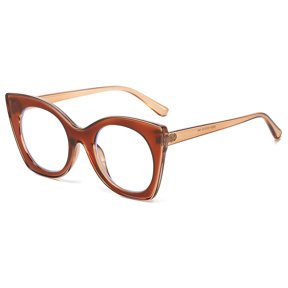 Large Frame Cat Eye Flat Mirror, Simple Light Board, Personalized Contrasting Color Glasses Frame For Women