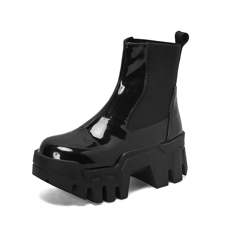 

ANNYMOLI/женские ботильоны с круглым носком на платформе, ботинки «челси» на толстом высоком каблуке, лаконичная женская модная зимняя обувь черного цвета 44 35 чёрный