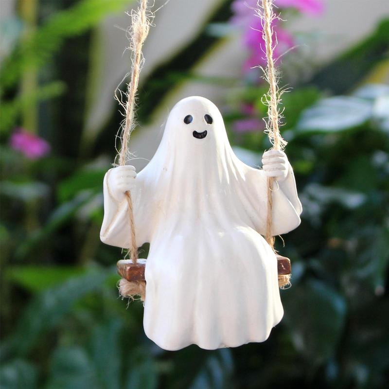 Rear View Ghost Decor Swing Pendant Car Ornament Cute Car Decor Rearview Mirrors Decor Swinging Ghost Car Pendant Resin