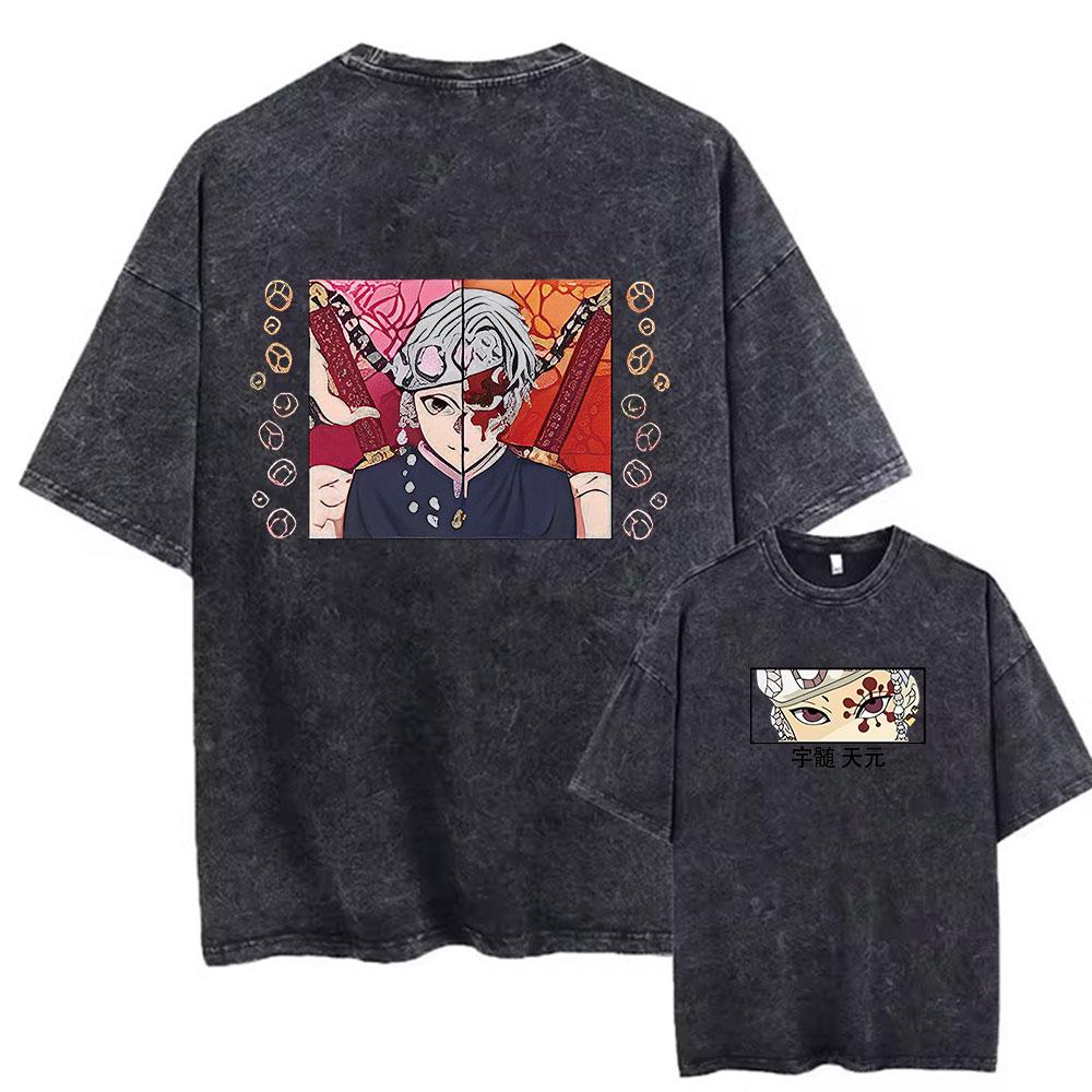 Unisex Anime Acid Washed Tshirts 100% Cotton Retro Harajuku Style Printed Wash Tshirts Oversize Sports And Leisure Hip Hop