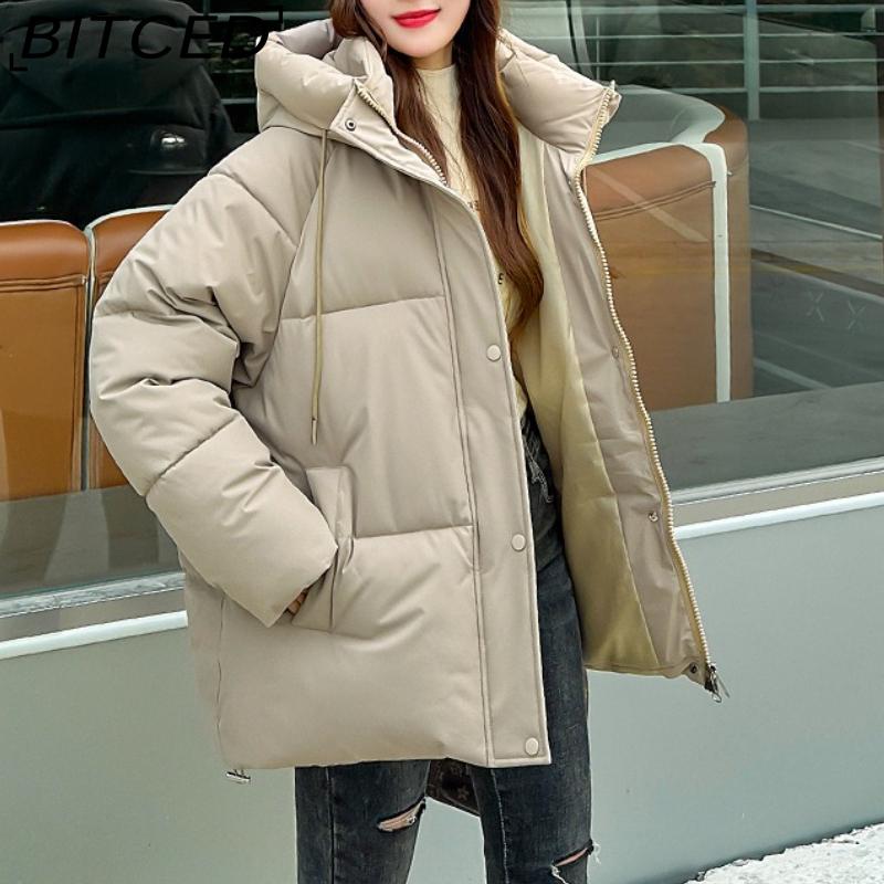 BITCED Plus Size Thickened Cotton Coat Women's Fall/Winter A-Line Loose Fit Puffer Jacket Warm Cotton-Lined Hooded Outerwear