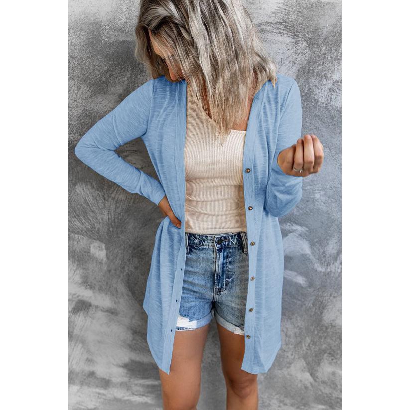 Spring and summer new women's long buttoned solid color casual sun-protective long-sleeve cardigan jacket