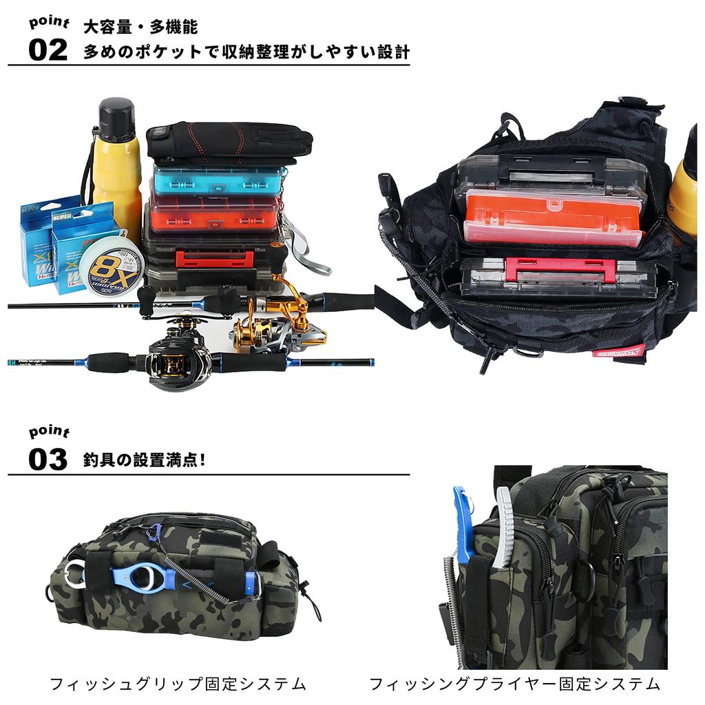 HAKAWAFLY Fishing Bag 5WAY with 2 Rod Belts and 5 Carabiners Fishing Bag Waterproof Tackle Bag Multifunctional Large Capacity Langan Bag (Blue