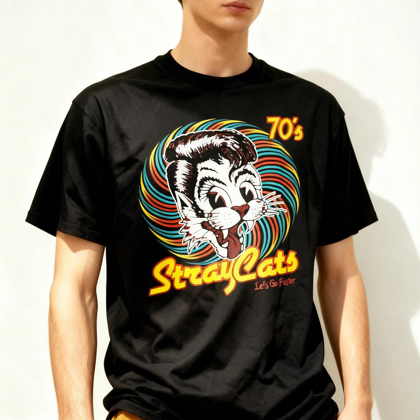 STRAY CATS T-shirt Rockabilly Cool Cat Tattoo Black All Size Funny XL