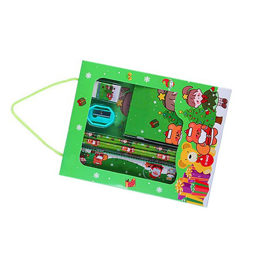Christmas Stationery Set Multipurpose Innovative Exquisite Cute Cartoon Pencil Eraser Ruler Sharpener Note Pad Set