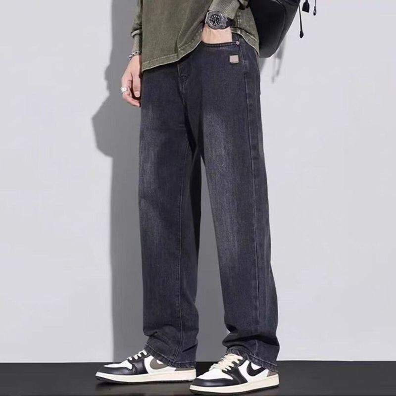 Dongjie [No Logo] American Retro Trendy Brand Men's Washed Jeans, Autumn Loose Straight Casual Pants