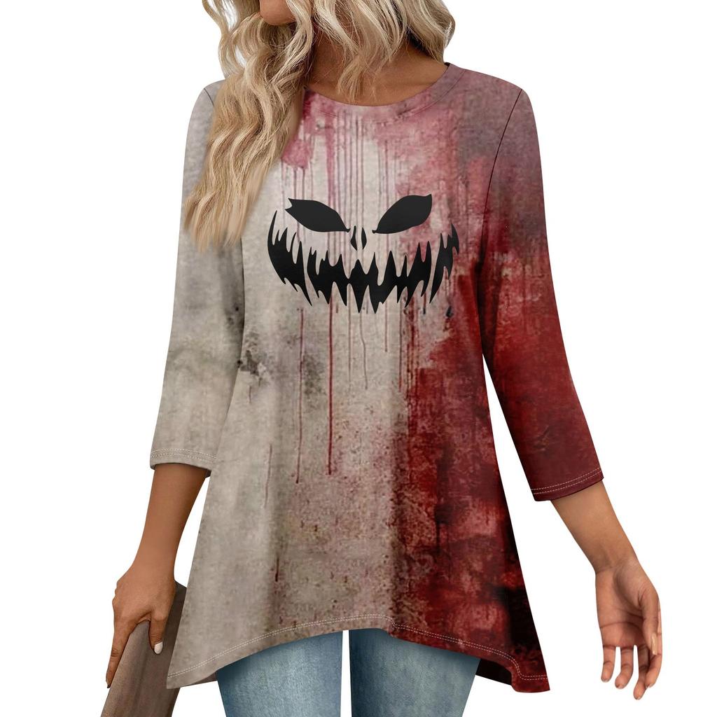 Tunic Tops For Women Loose Fit Prints Tops 3/4 Length Sleeve Womens Tops With Asymmetrical Hem