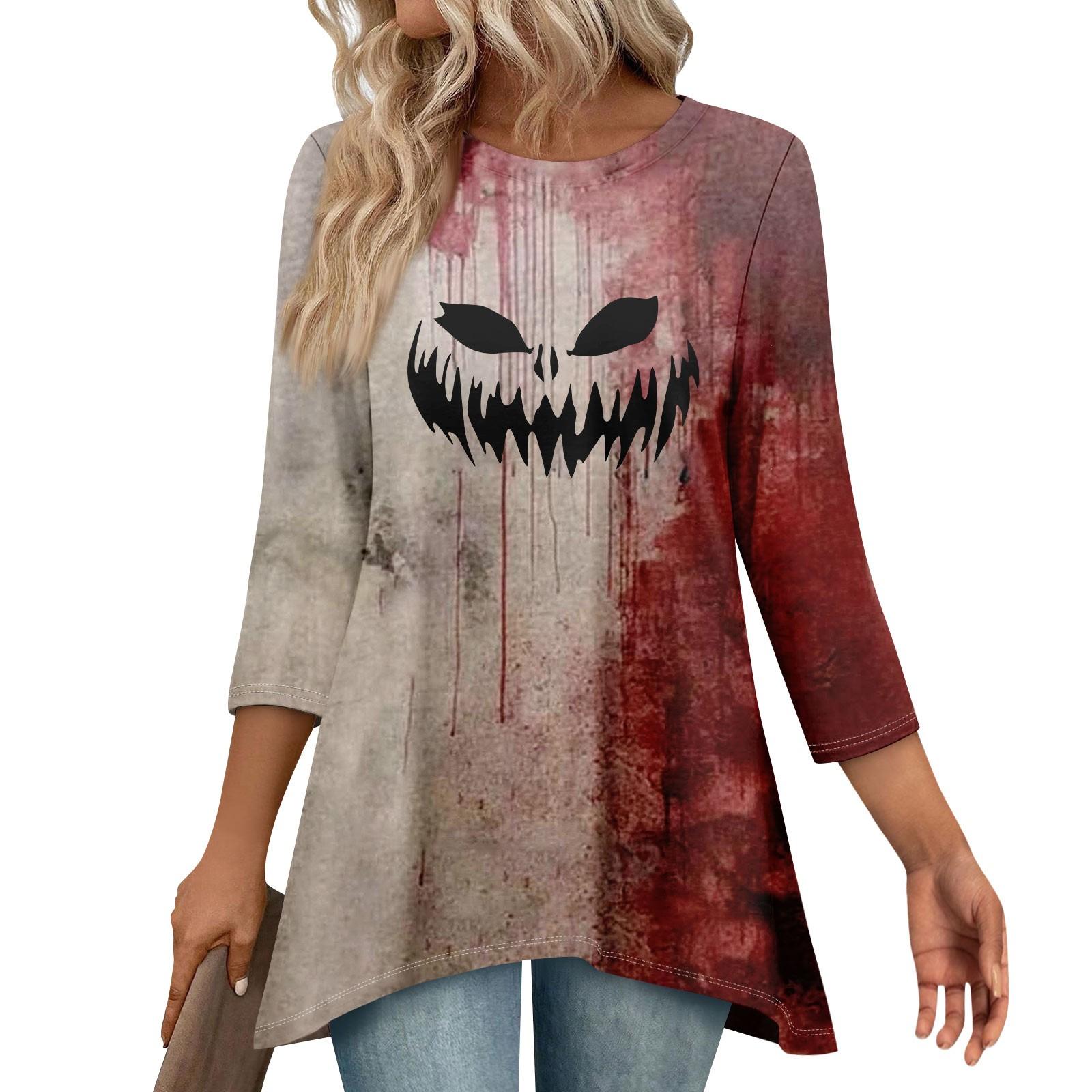 

Tunic Tops For Women Loose Fit Prints Tops 3/4 Length Sleeve Womens Tops With Asymmetrical Hem XXL