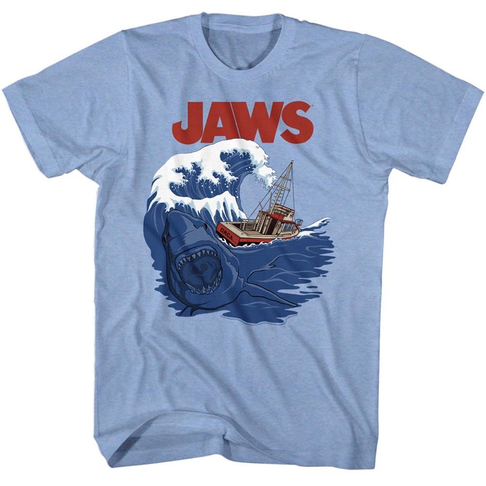 Jaws 70 Thriller Movie Great White Shark In The Waves Orca Boat Men T Shirt XXXL