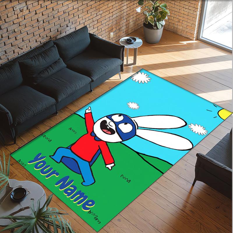 Tappeto in Cristallo di Velluto Personalizzato con Testo Nome, Tappeto Antiscivolo Simon Super Coniglio per Decorazione Domestica