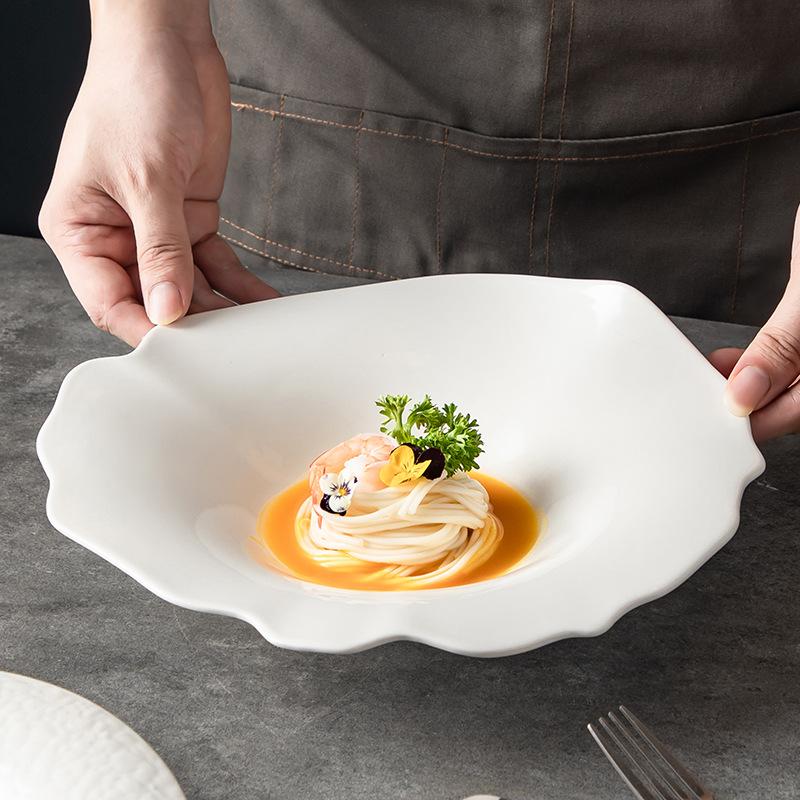 Mountain And River Hat Plates, Pebble Small-Footed Soup Bowls, Pure White Ceramic Straw Hat Plates, French Pasta Plates, Western Soup Plates, Tablewar