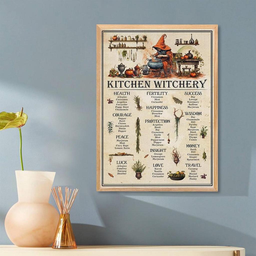 Kitchen Witchery Poster, Witch Kitchen Canvas, Witches Magic Knowledge Wall Art, Magic Lover Gift, Kitchen Blessing Incense Prints