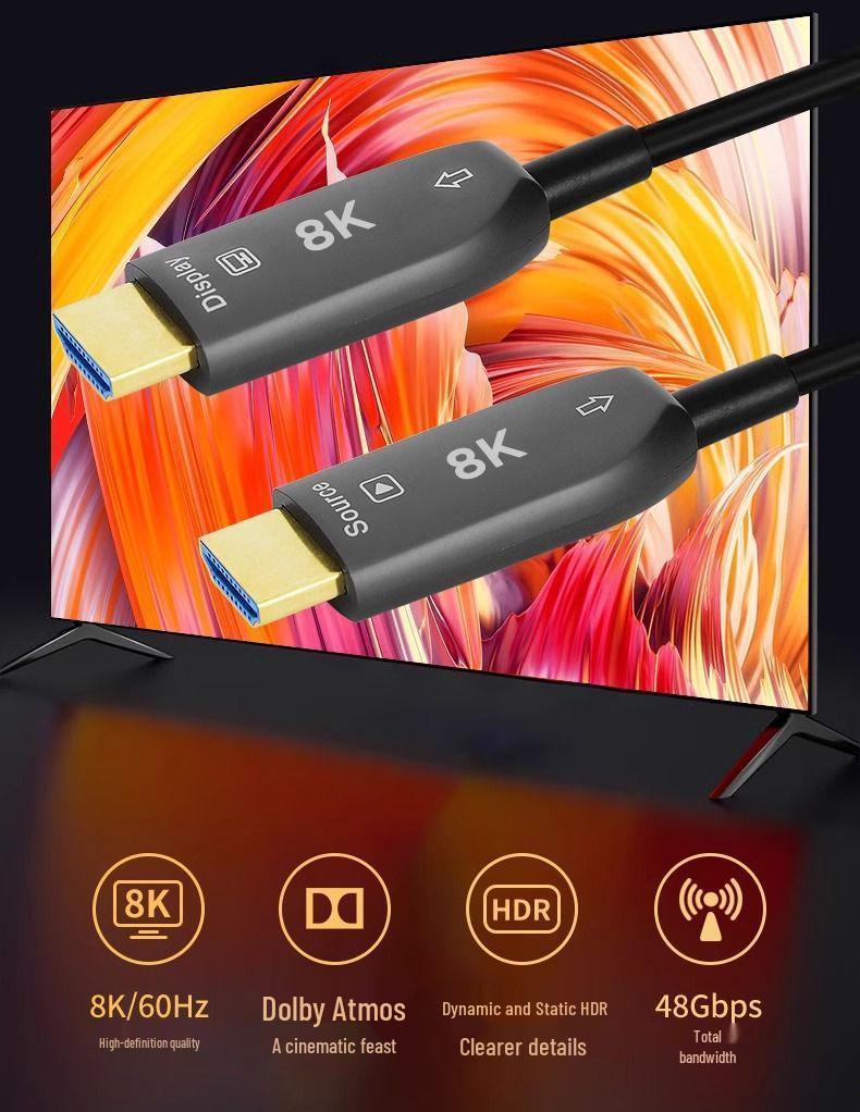 HDMI 2.1 Optical Fiber Cable for 4K/8K High-Definition Video, Monitor, TV, and Projector Connection Extension