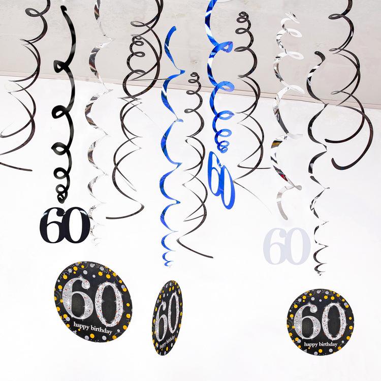 Birthday Party Spiral Hanging Decorations Set - 12 Pieces for 30th, 40th, 50th, 60th Celebrations