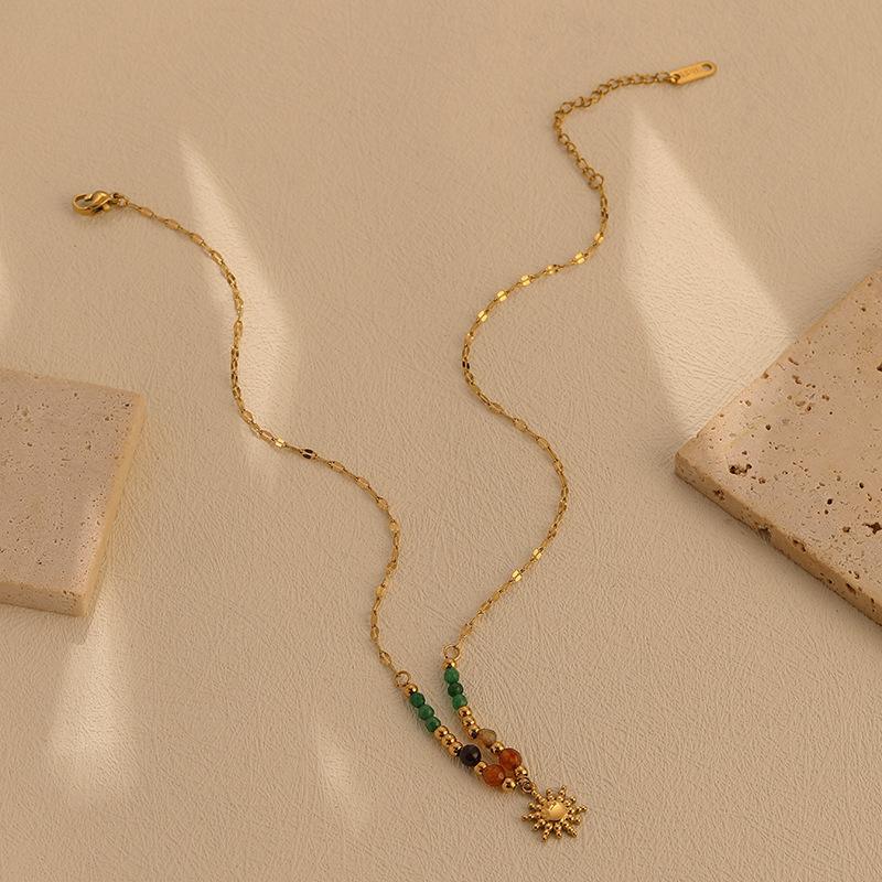 Natural Stone Gemstone Beaded Pendant Necklace Women's Collarbone Chain Jewelry