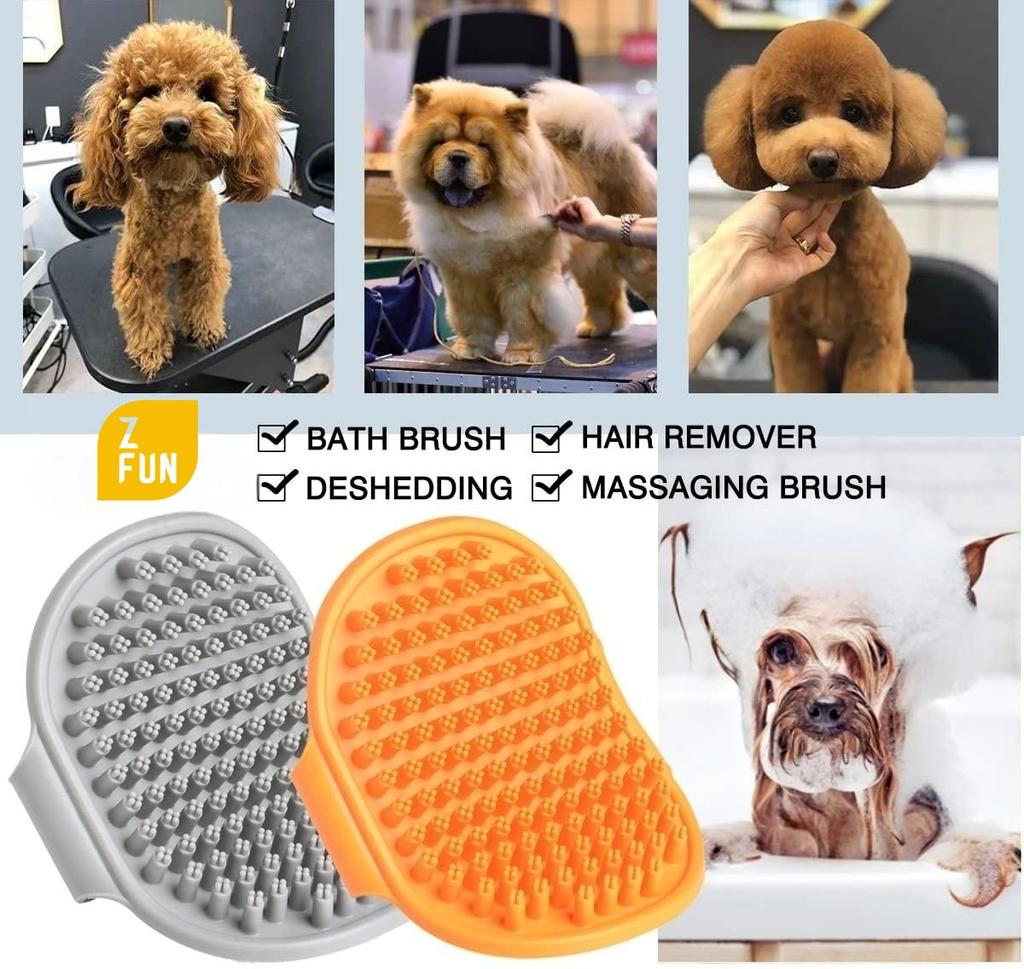 Dog Bath Brush,Dog Grooming Shedding Soothing Massage Rubber Bristles Curry Comb with Adjustable Ring Handle for Pet Dogs& Cats