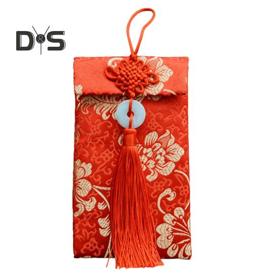 Roter Umschlag aus Kunstseide, chinesische Hochzeit, rote Tasche, Glücksgeld, Hongbao-Karte, Geldumschlag mit chinesischem Knoten für Neujahr, Frühlingsfest, Hochzeit