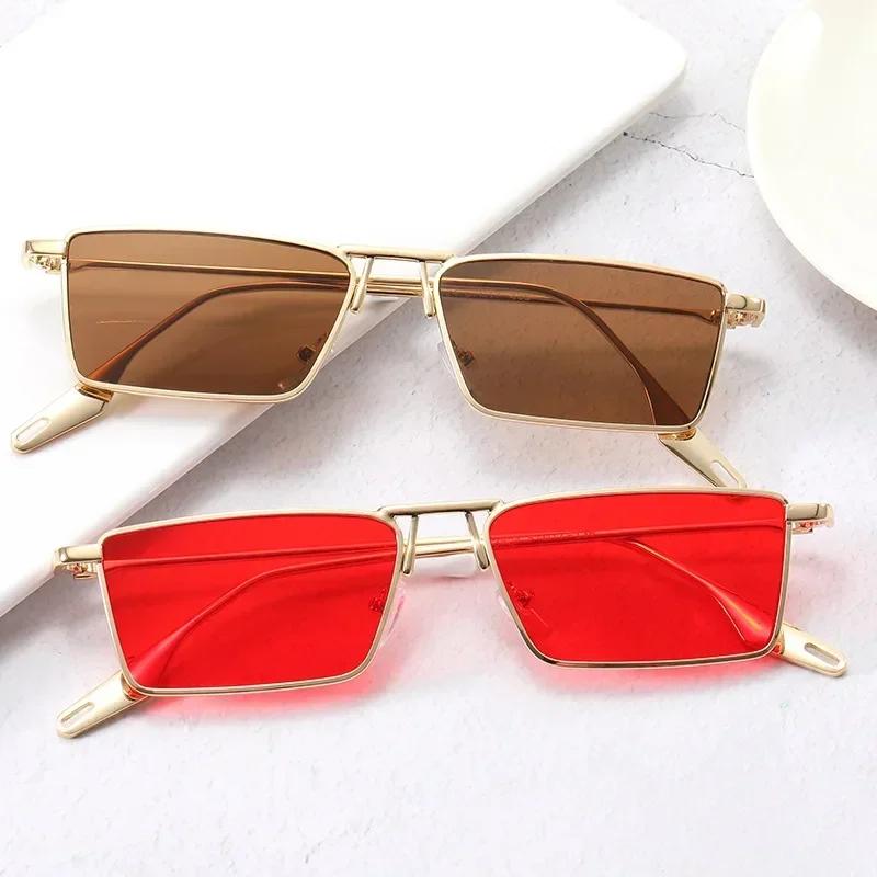 Vintage Schmale Kleine Sonnenbrille Frauen Luxus Marke Metall Rahmen Sonnenbrille Rechteck Fahren Brillen Angeln Brillen Männer