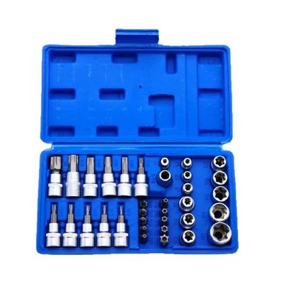 34Pcs 3/8Inch Drive Socket Set Screwdriver Bit Torxes Star Bit Socket Professional Car Repair Tool with Box