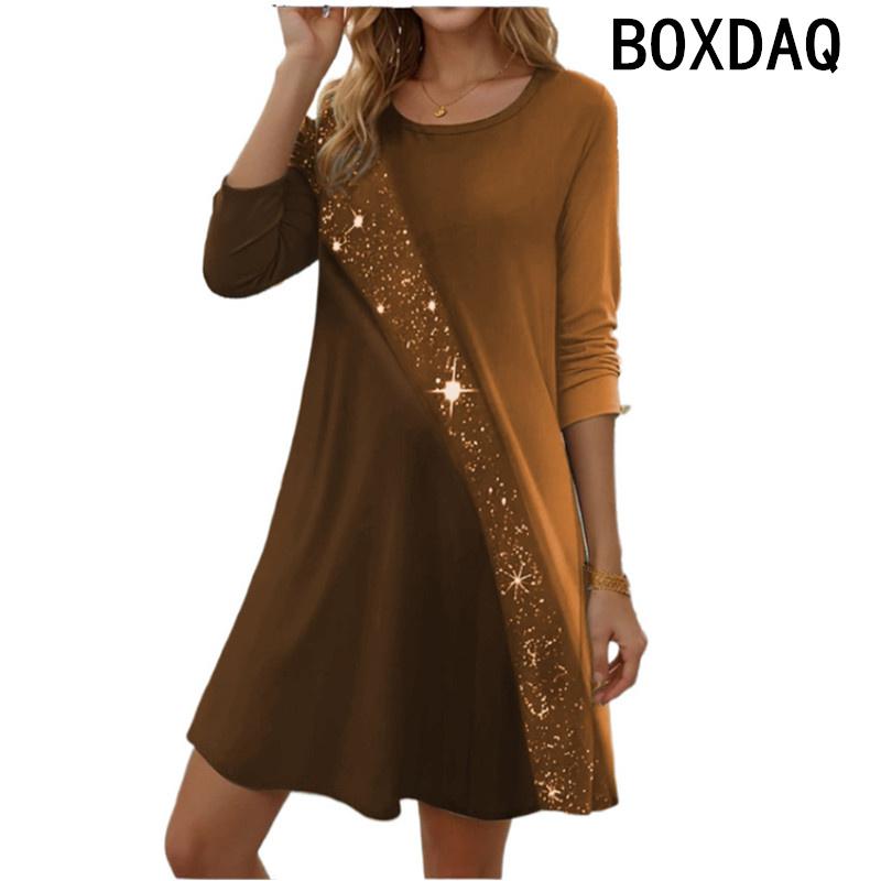Women Long Sleeved Round Neck Casual Dress Vintage Gradient Printed A-line Dress Big Size Elegant Vintage Dresses Vestidos