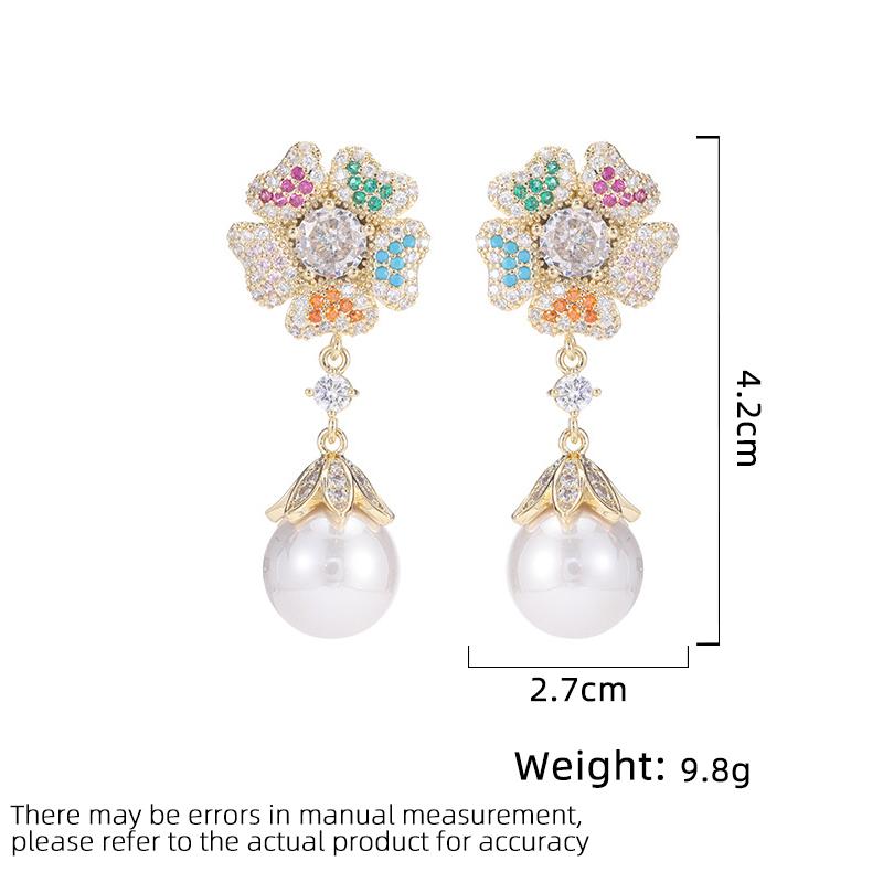 Women's Light Luxury Design Elegant Zircon Imitation Pearl Flower Earrings Fashionable And Versatile Niche Design Earrings