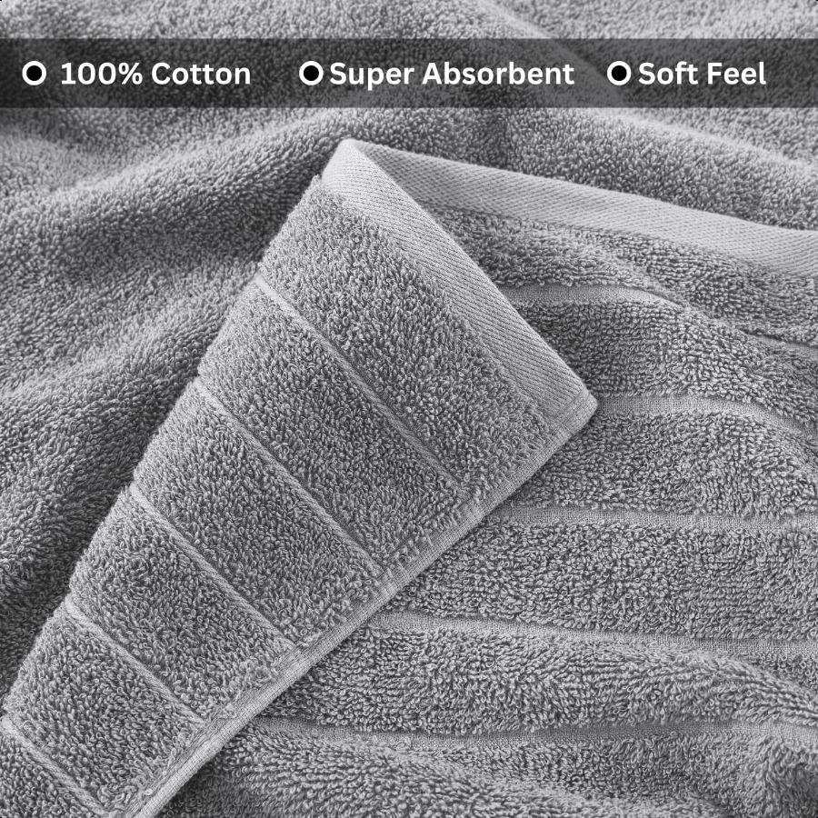 100 Cotton Bath Towels Set of 4 30x60 Ring Spun Mercerized Cotton Bathroom Towel Sets Quick Dry Soft Absorbent Grey Towels Set