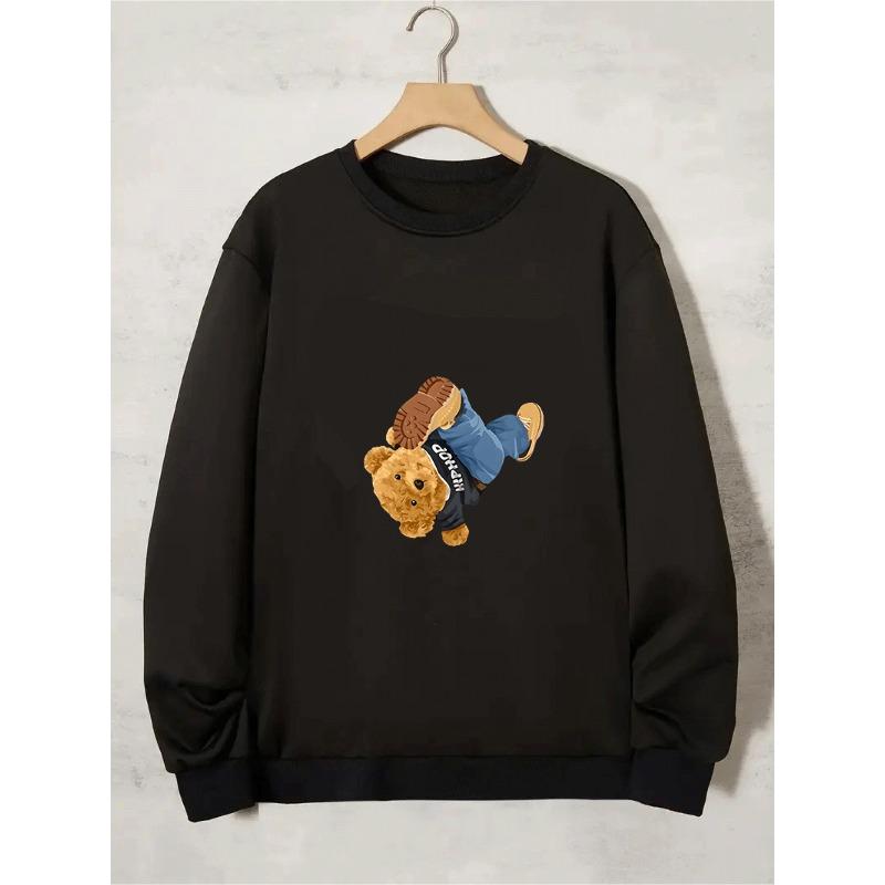 Men'S Sweatshirt With Bear Print, Crew Neck, Comfortable Breathable, Versatile For Daily Wear, Travel, Street, Home, Jogging.