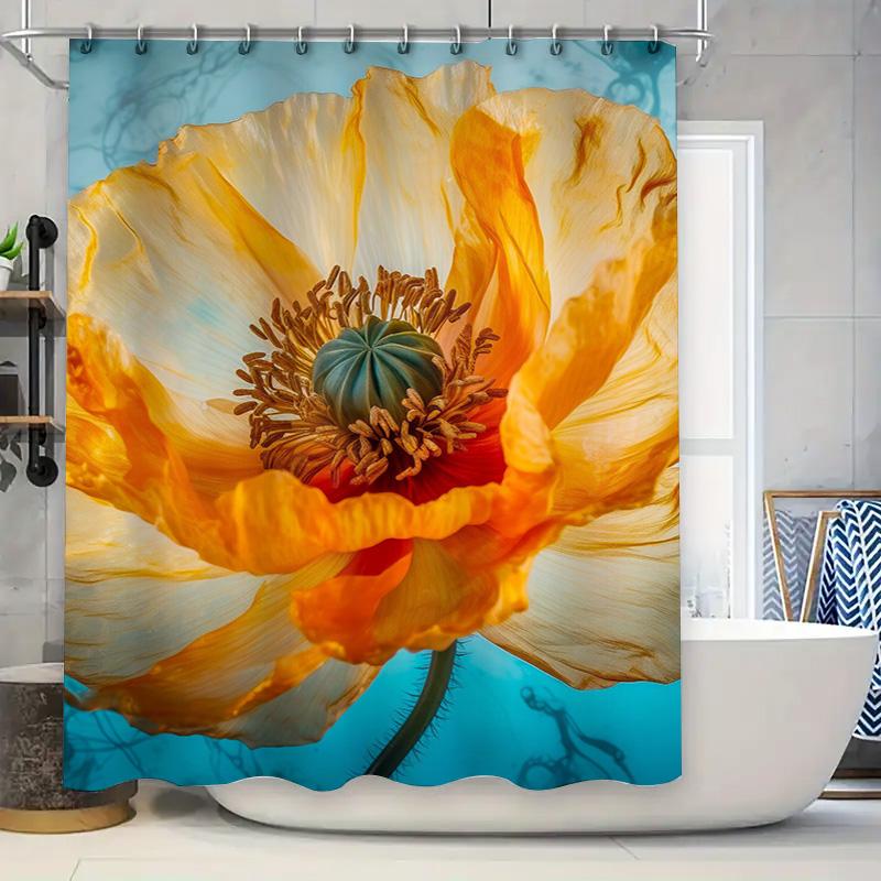 

Waterproof Poppy Shower Curtain Vivid Flower Print Bathroom Decor for Home Decoration Blue Yellow Floral Shower Curtains in W90XH180cm