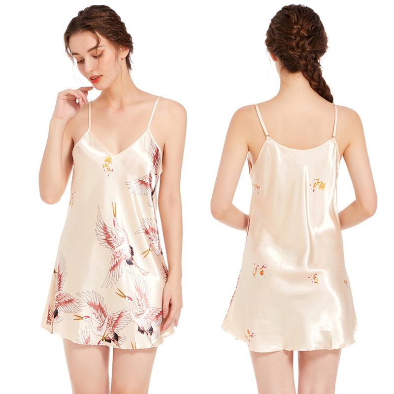 Women's Cranes Large Size Short Section Thin Halter Dress Inside The Summer Sexy V-neck Homewear Pajamas