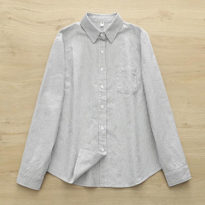 

Spring and Autumn Blue Striped Shirt Women s Loose Commuting Shirt Long Sleeve Bottoming Work Top S серый